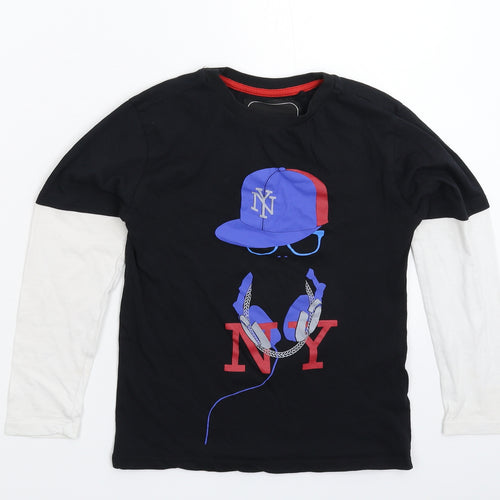 Blue Inc Boys Black   Basic T-Shirt Size 7-8 Years