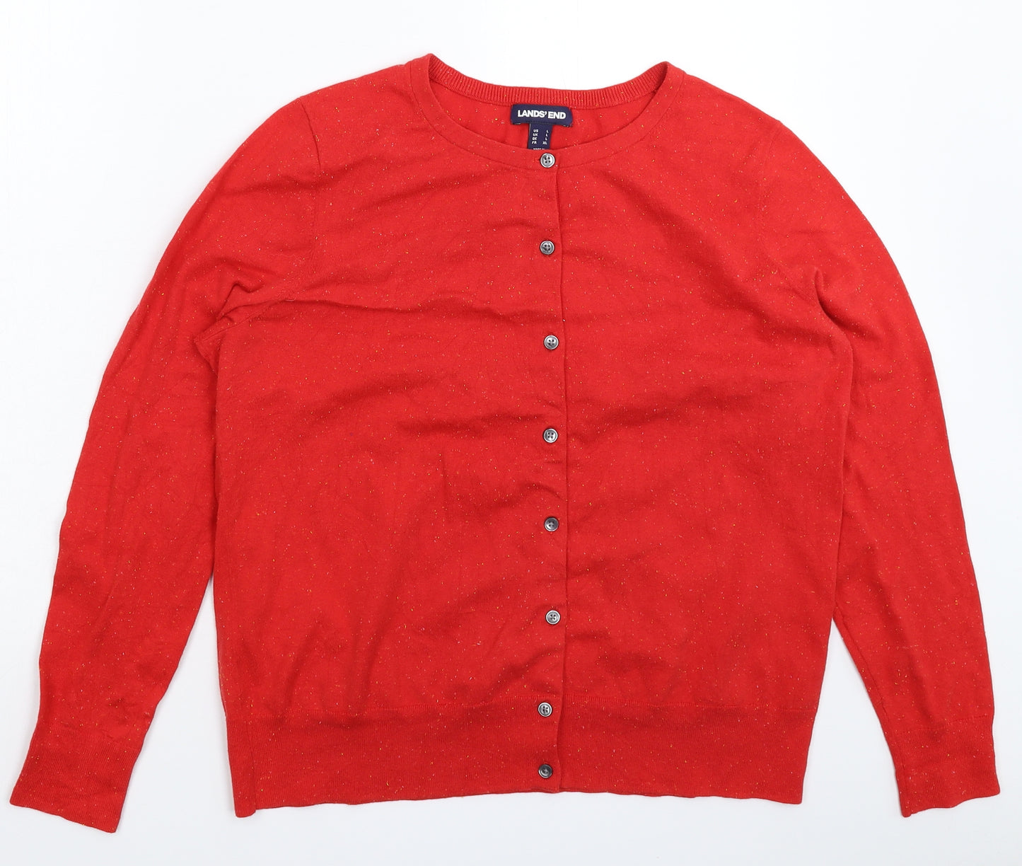 Lands' End Womens Red  Knit Cardigan Jumper Size L