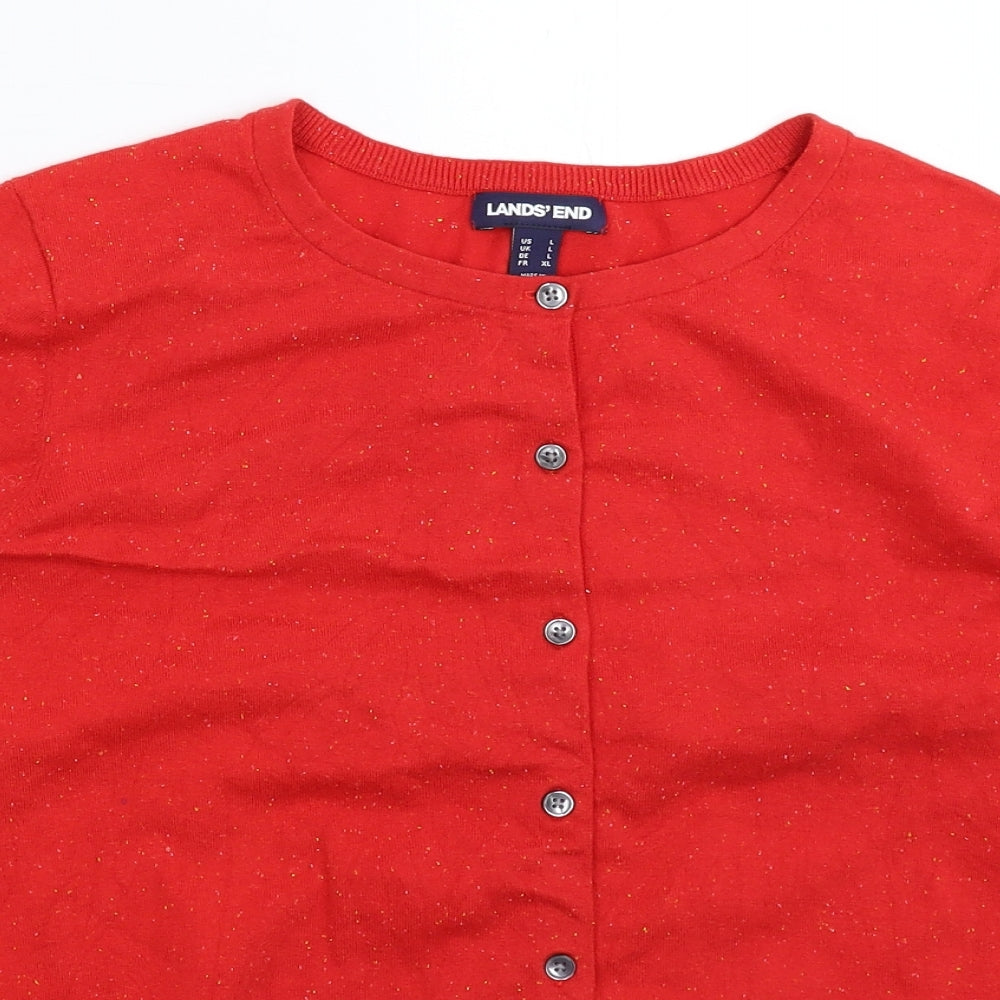 Lands' End Womens Red  Knit Cardigan Jumper Size L