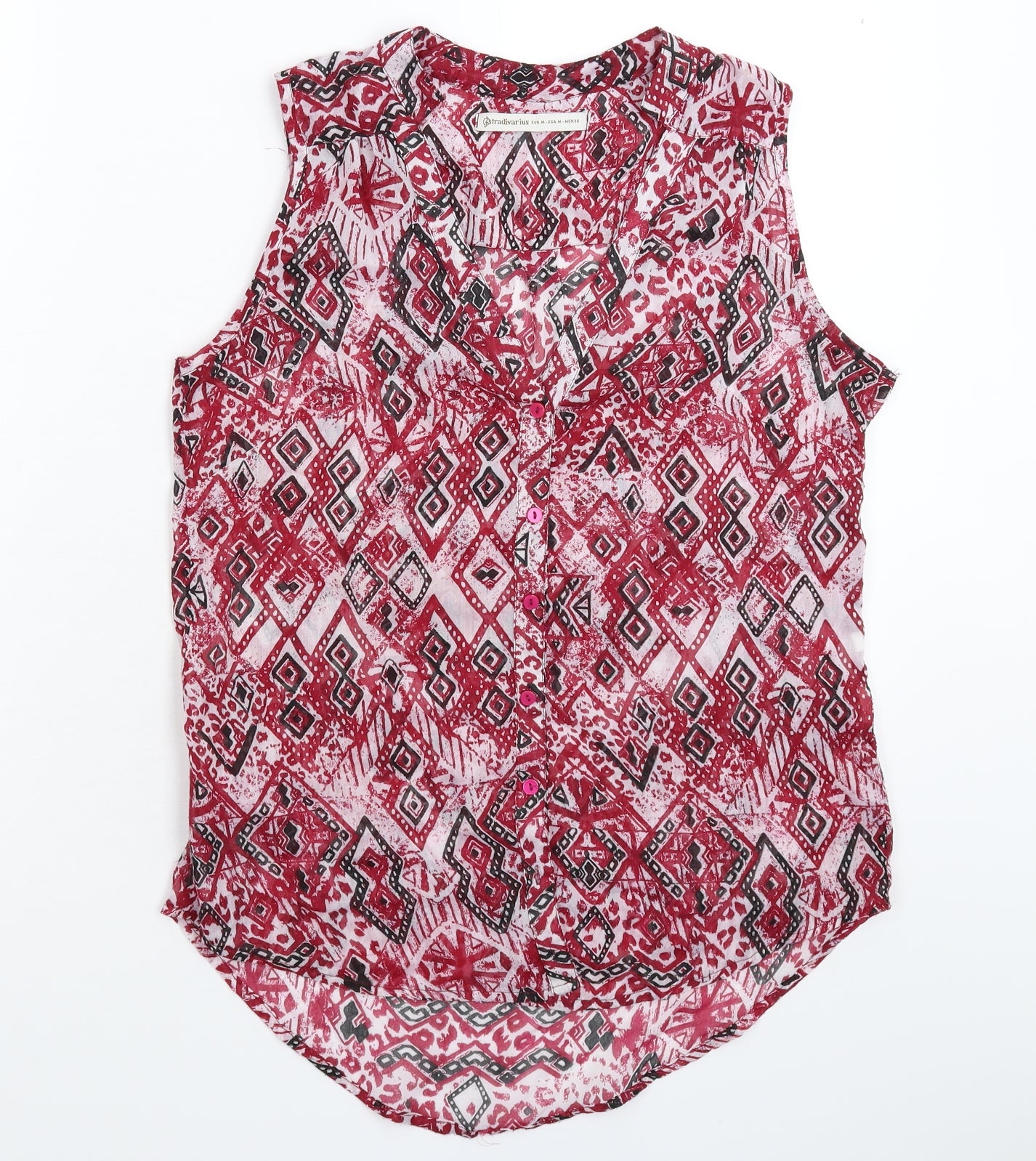Stradivarius Womens Multicoloured Geometric  Basic Button-Up Size M
