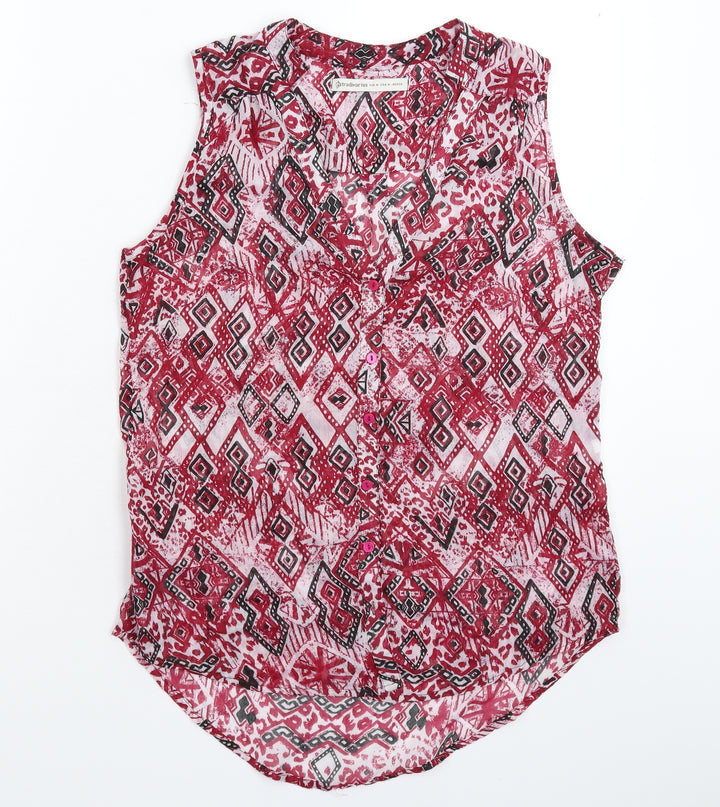 Stradivarius Womens Multicoloured Geometric Basic Button-Up Size M