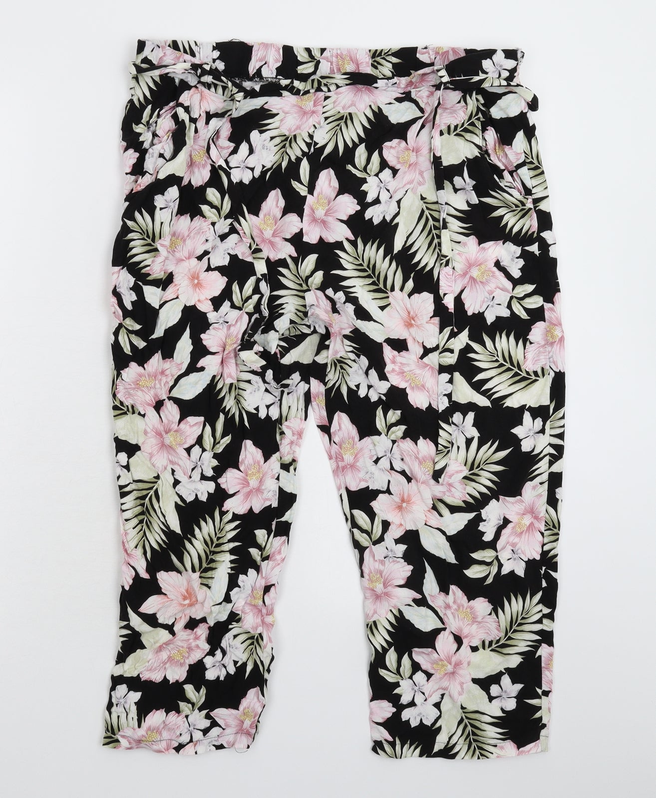 New Look Womens Black Floral  Cropped Trousers Size 16 L20 in