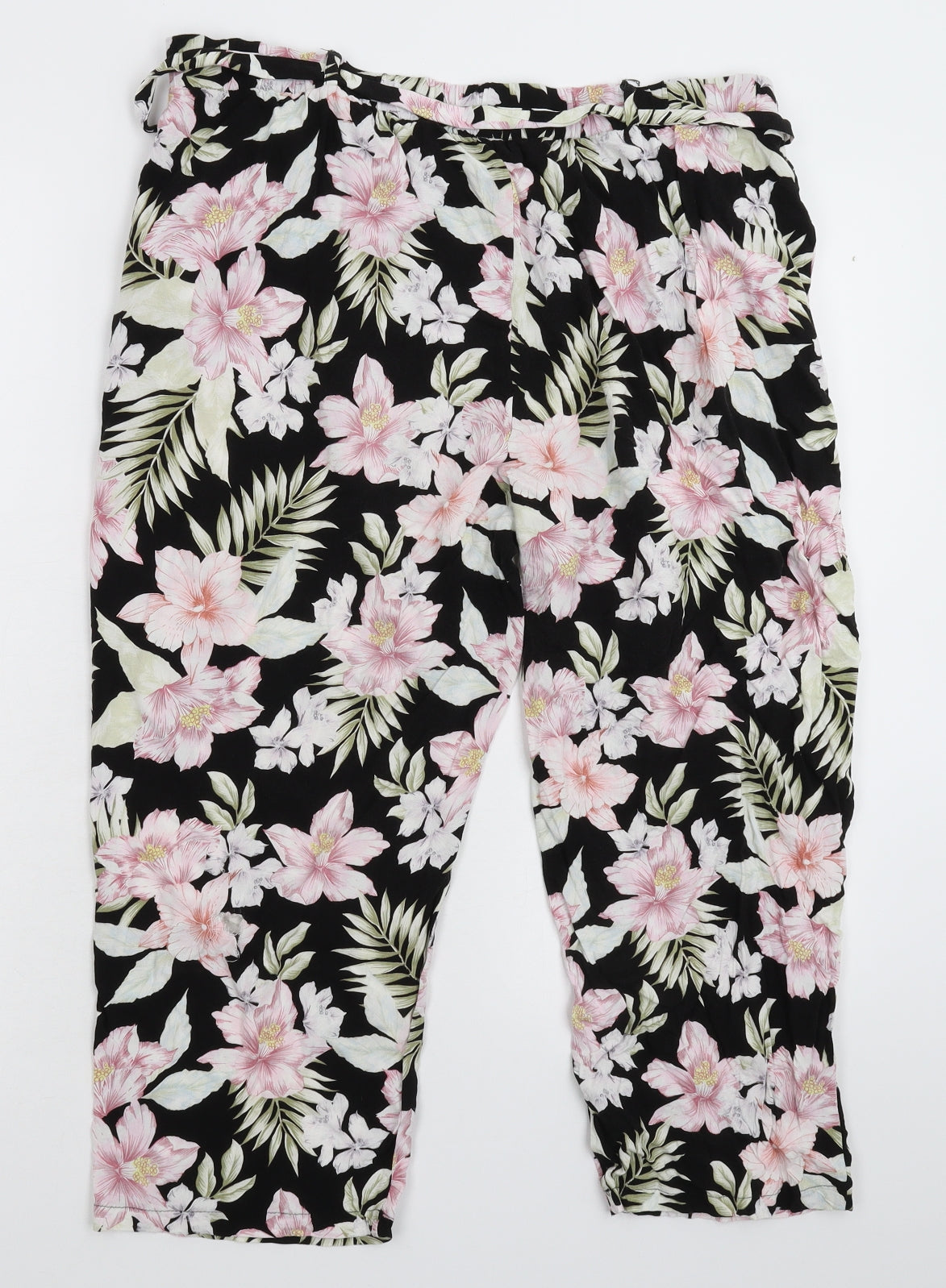 New Look Womens Black Floral  Cropped Trousers Size 16 L20 in
