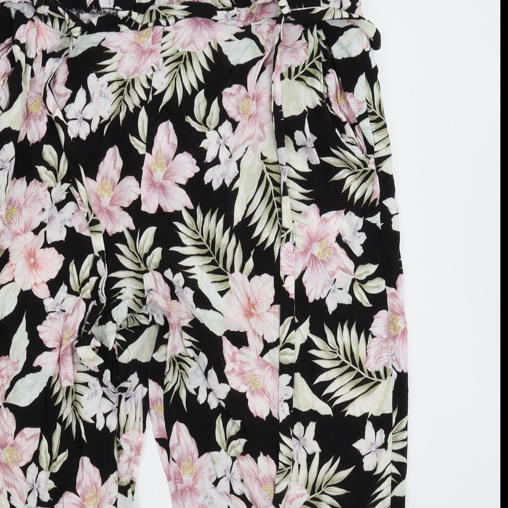New Look Womens Black Floral  Cropped Trousers Size 16 L20 in