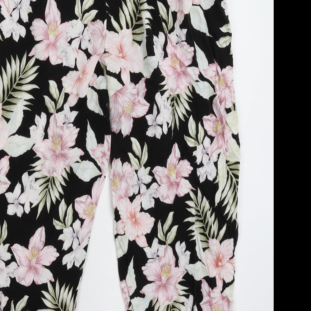 New Look Womens Black Floral  Cropped Trousers Size 16 L20 in