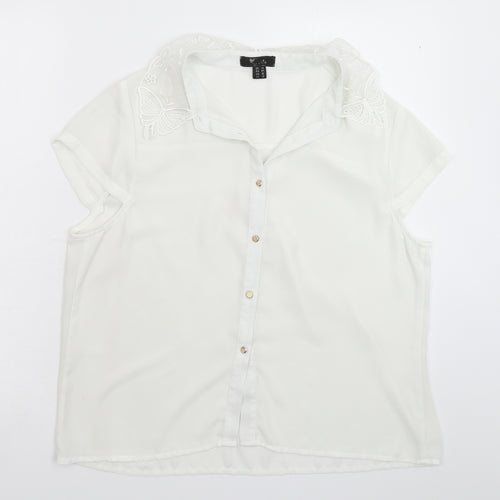 Cutie Womens White  Satin Basic Button-Up Size 16