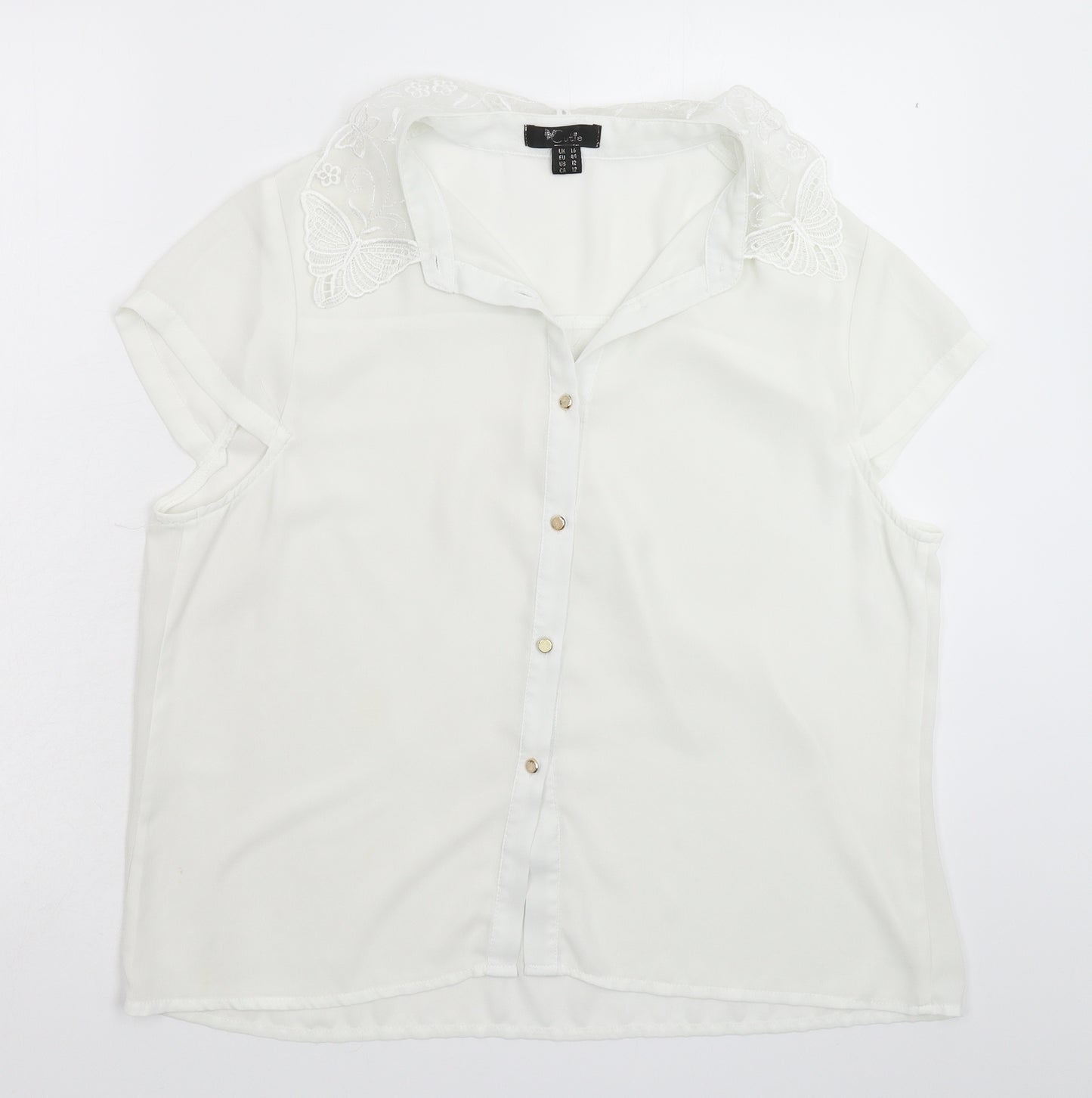 Cutie Womens White  Satin Basic Button-Up Size 16