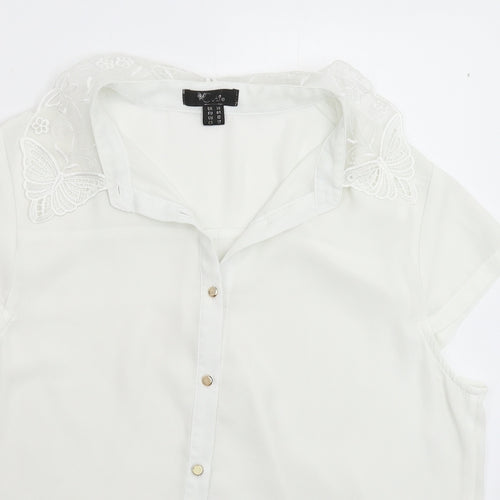 Cutie Womens White  Satin Basic Button-Up Size 16