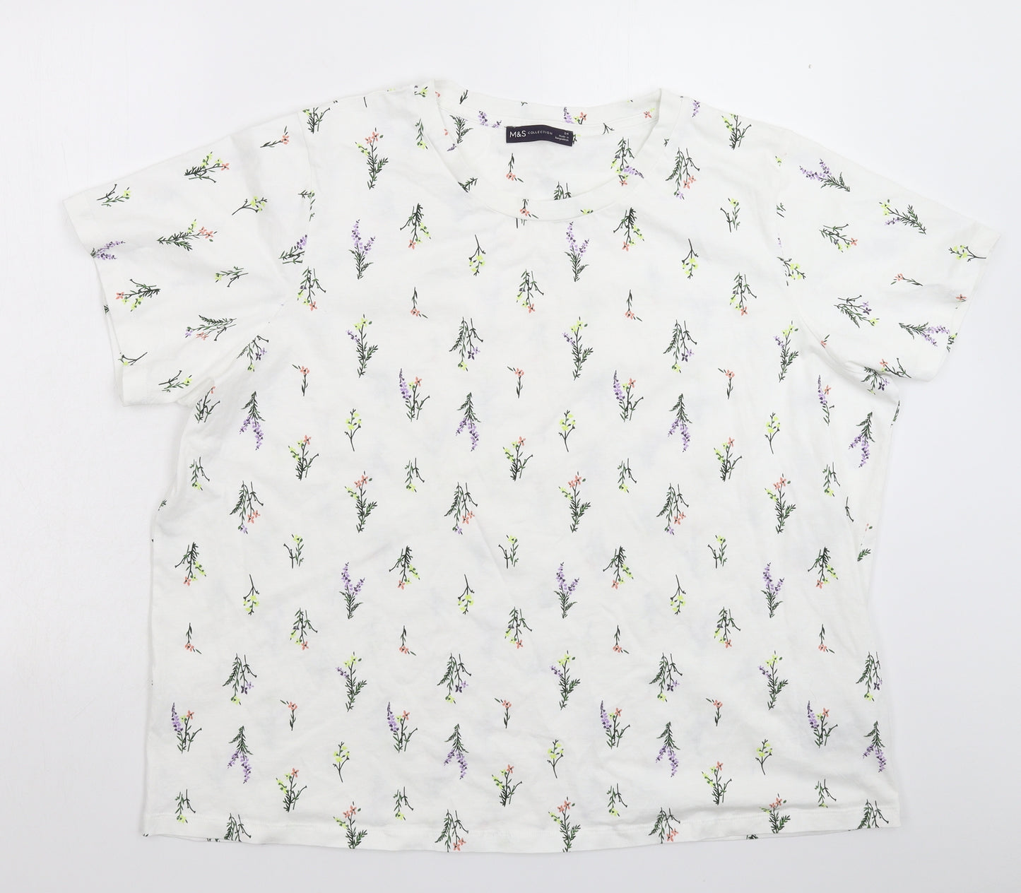 Marks and Spencer Womens White Floral  Basic T-Shirt Size 24