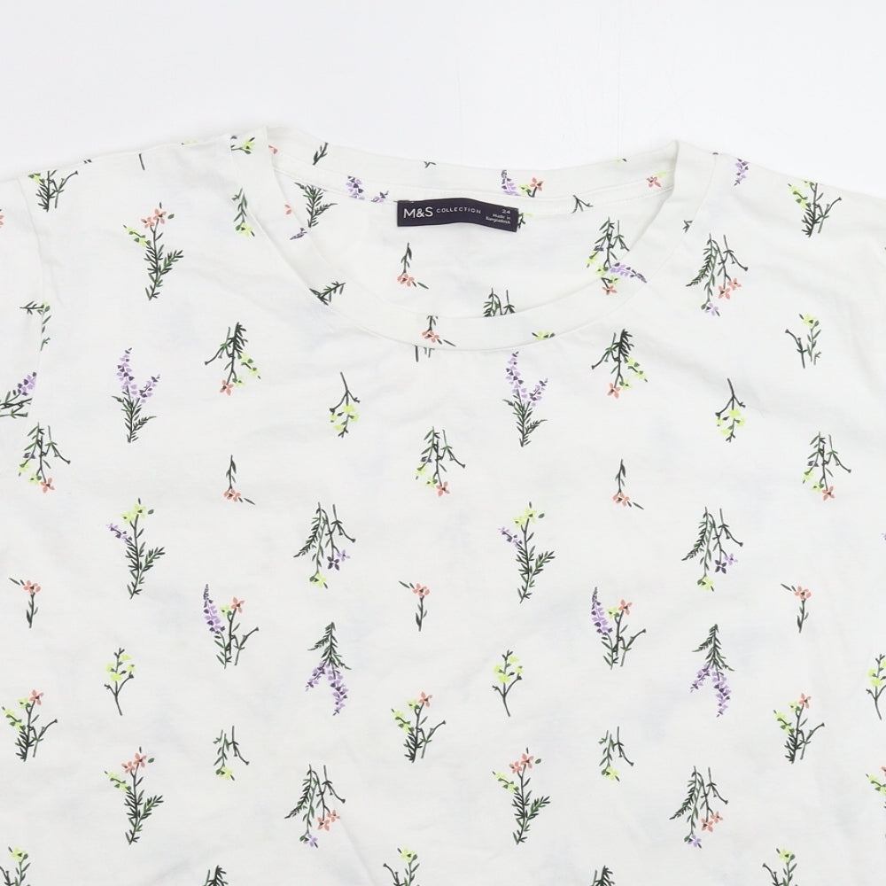 Marks and Spencer Womens White Floral  Basic T-Shirt Size 24