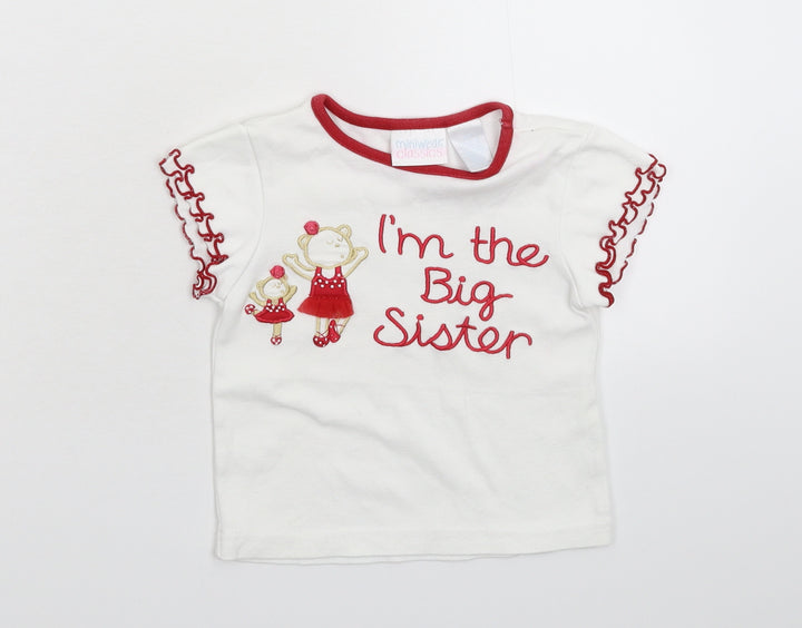 Miniwear Girls White   Basic T-Shirt Size 24 Months