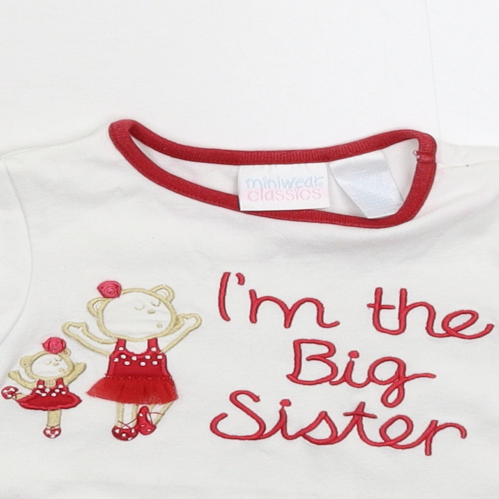 Miniwear Girls White   Basic T-Shirt Size 24 Months