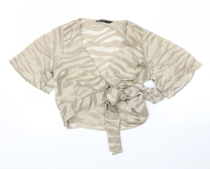 F&F Womens Gold Animal Print  Wrap Blouse Size 10  - Zebra print