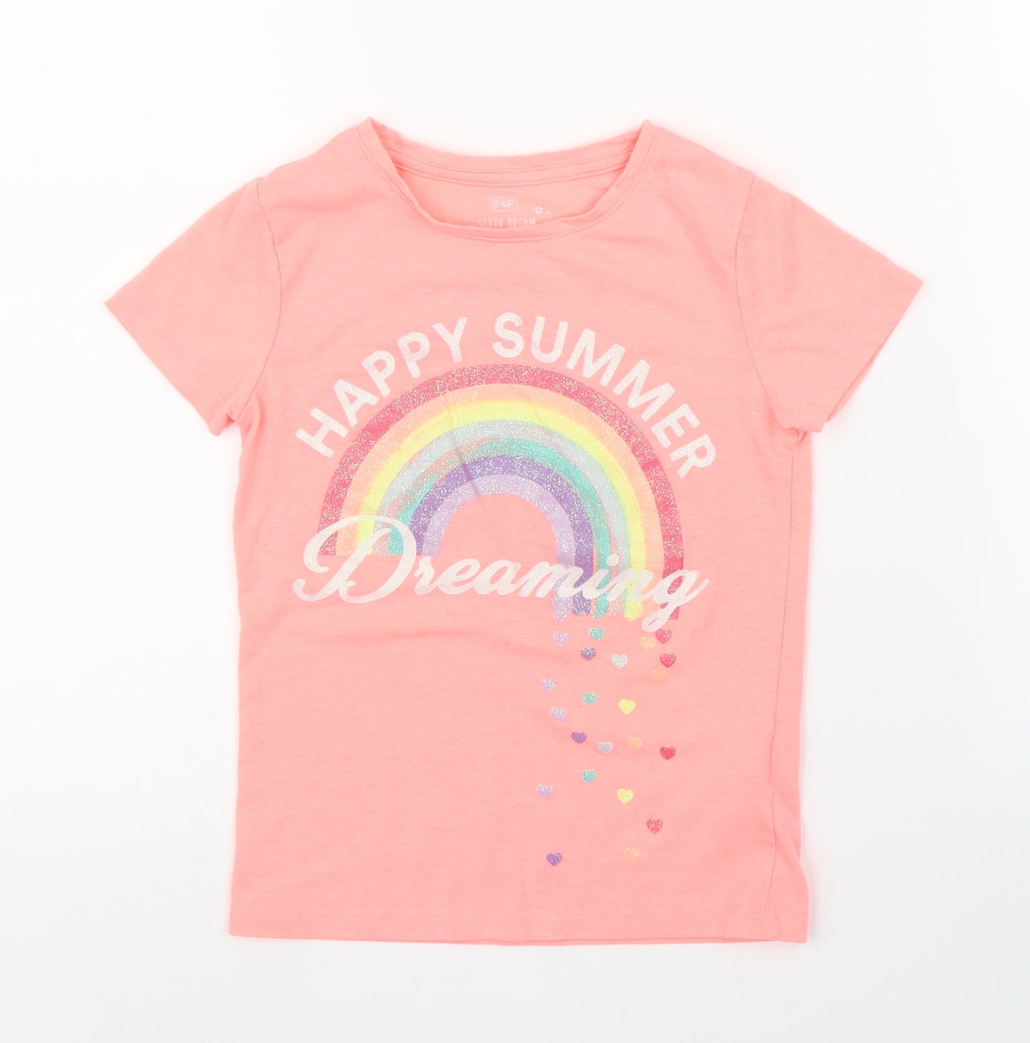 F&F Girls Orange   Basic T-Shirt Size 5-6 Years  - Rainbow