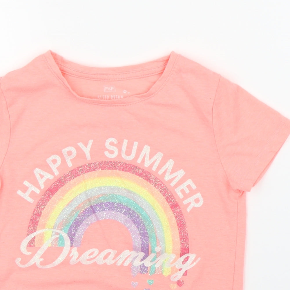 F&F Girls Orange   Basic T-Shirt Size 5-6 Years  - Rainbow