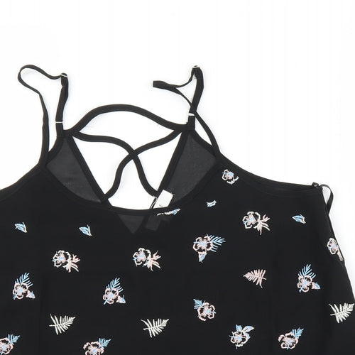 MINE Womens Black Floral  Camisole Blouse Size M