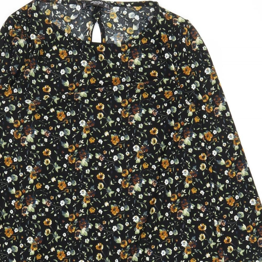 Mango Womens Black Floral  A-Line  Size S