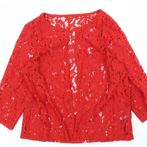 Preworn Womens Red Floral  Basic Blouse Size 10