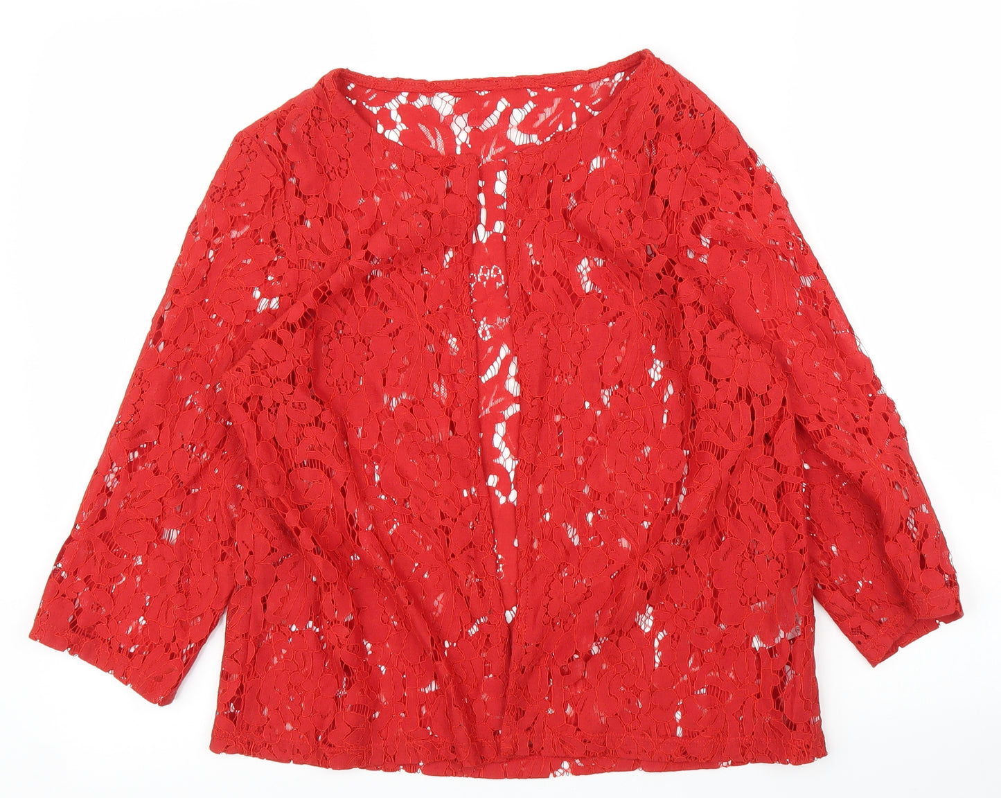 Preworn Womens Red Floral  Basic Blouse Size 10