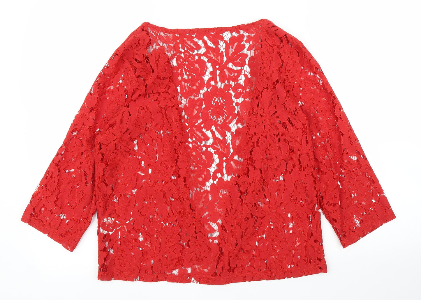 Preworn Womens Red Floral  Basic Blouse Size 10