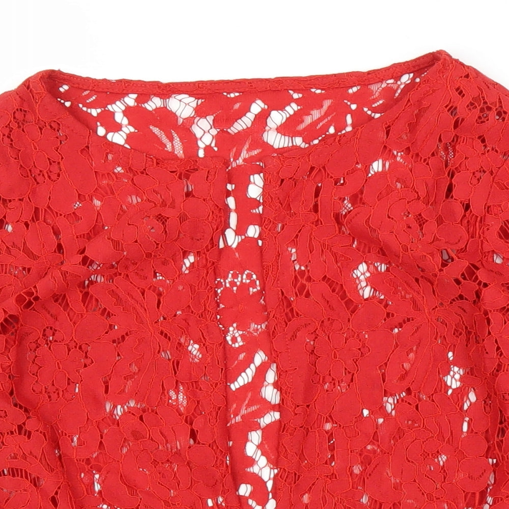 Preworn Womens Red Floral  Basic Blouse Size 10