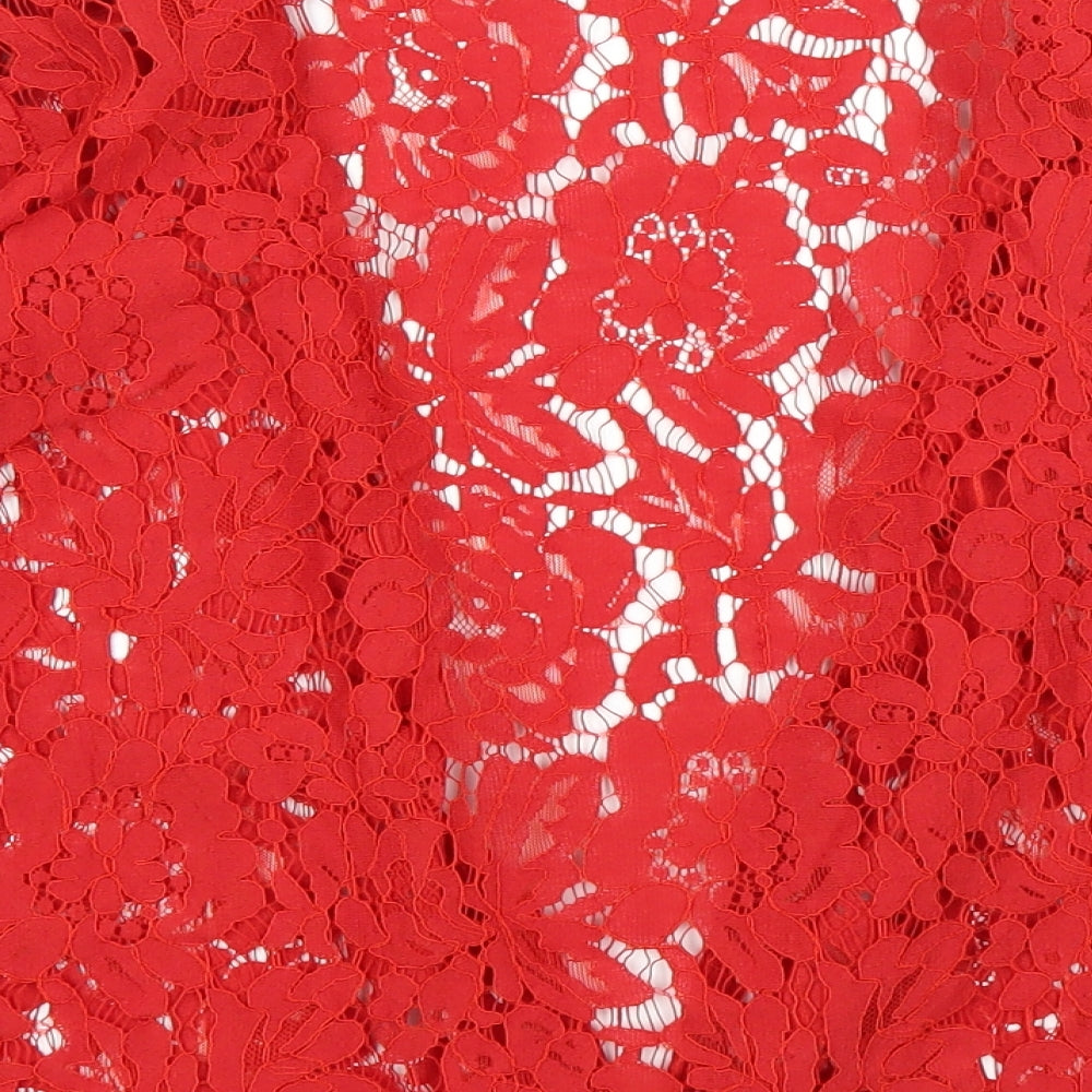 Preworn Womens Red Floral  Basic Blouse Size 10
