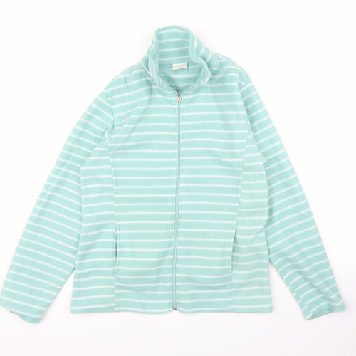 Anna De Lancay Womens Green Striped Fleece Full Zip Jumper Size S