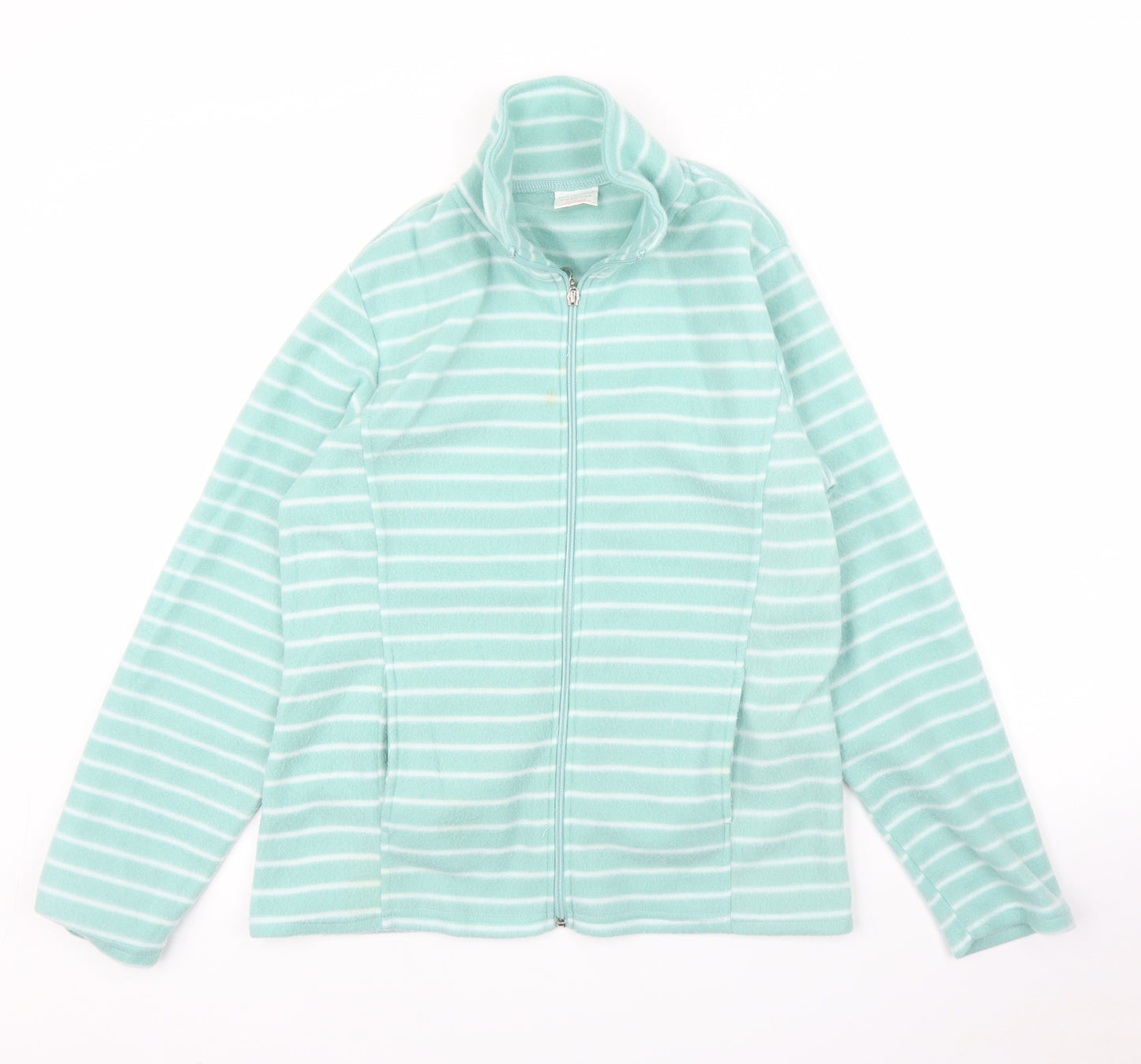Anna De Lancay Womens Green Striped Fleece Full Zip Jumper Size S