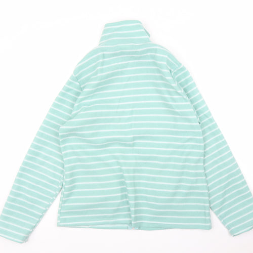 Anna De Lancay Womens Green Striped Fleece Full Zip Jumper Size S
