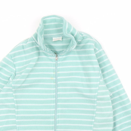 Anna De Lancay Womens Green Striped Fleece Full Zip Jumper Size S