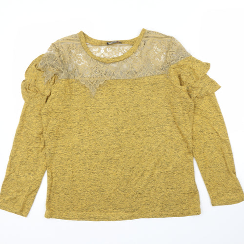 Klassy Womens Yellow Floral  Basic Blouse Size M