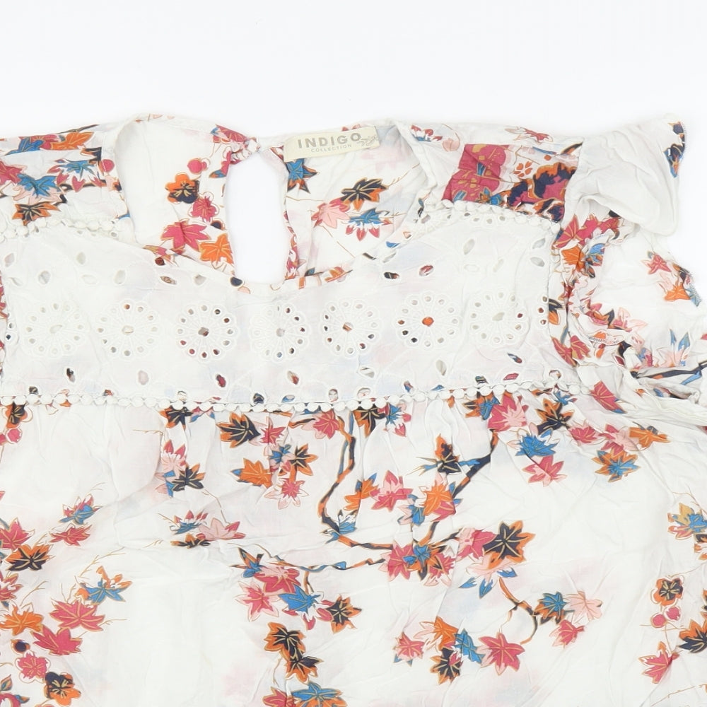 M&S Womens White Floral  Basic Blouse Size 18
