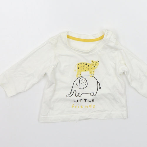 Matalan Baby White   Basic T-Shirt Size 0-3 Months  - ANIMALS