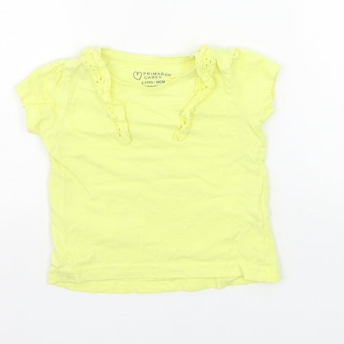 Primark Girls Yellow   Basic T-Shirt Size 2-3 Years