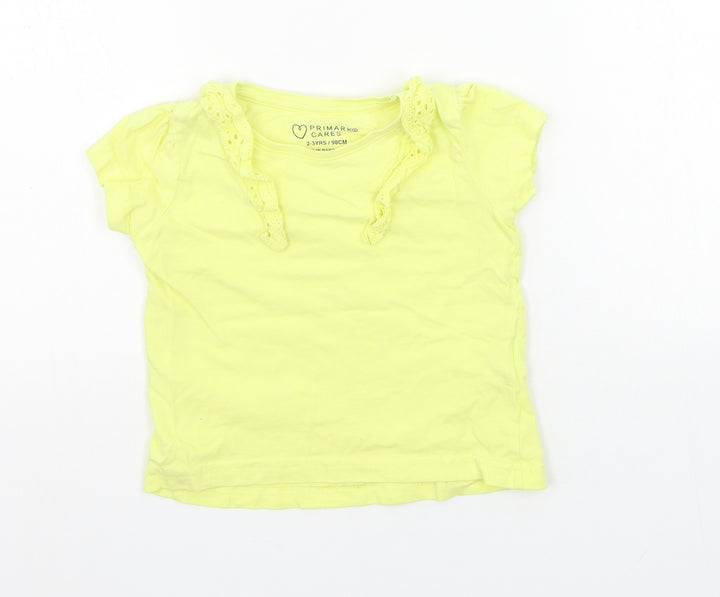 Primark Girls Yellow   Basic T-Shirt Size 2-3 Years