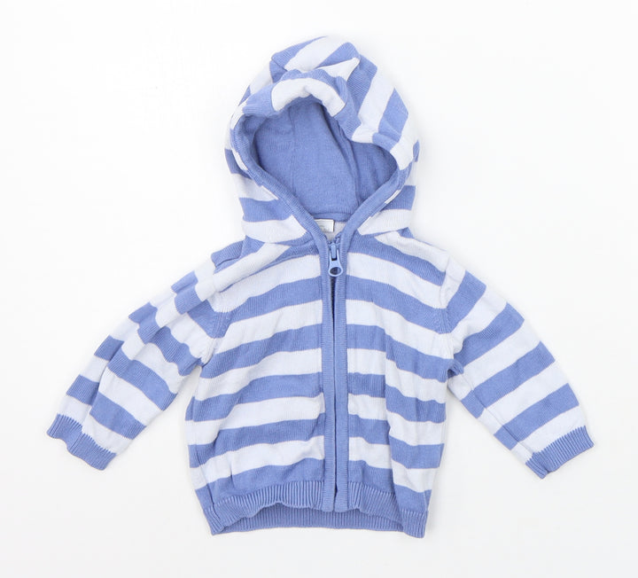Mini Club Boys Blue Striped  Full Zip Jumper Size 0-3 Months