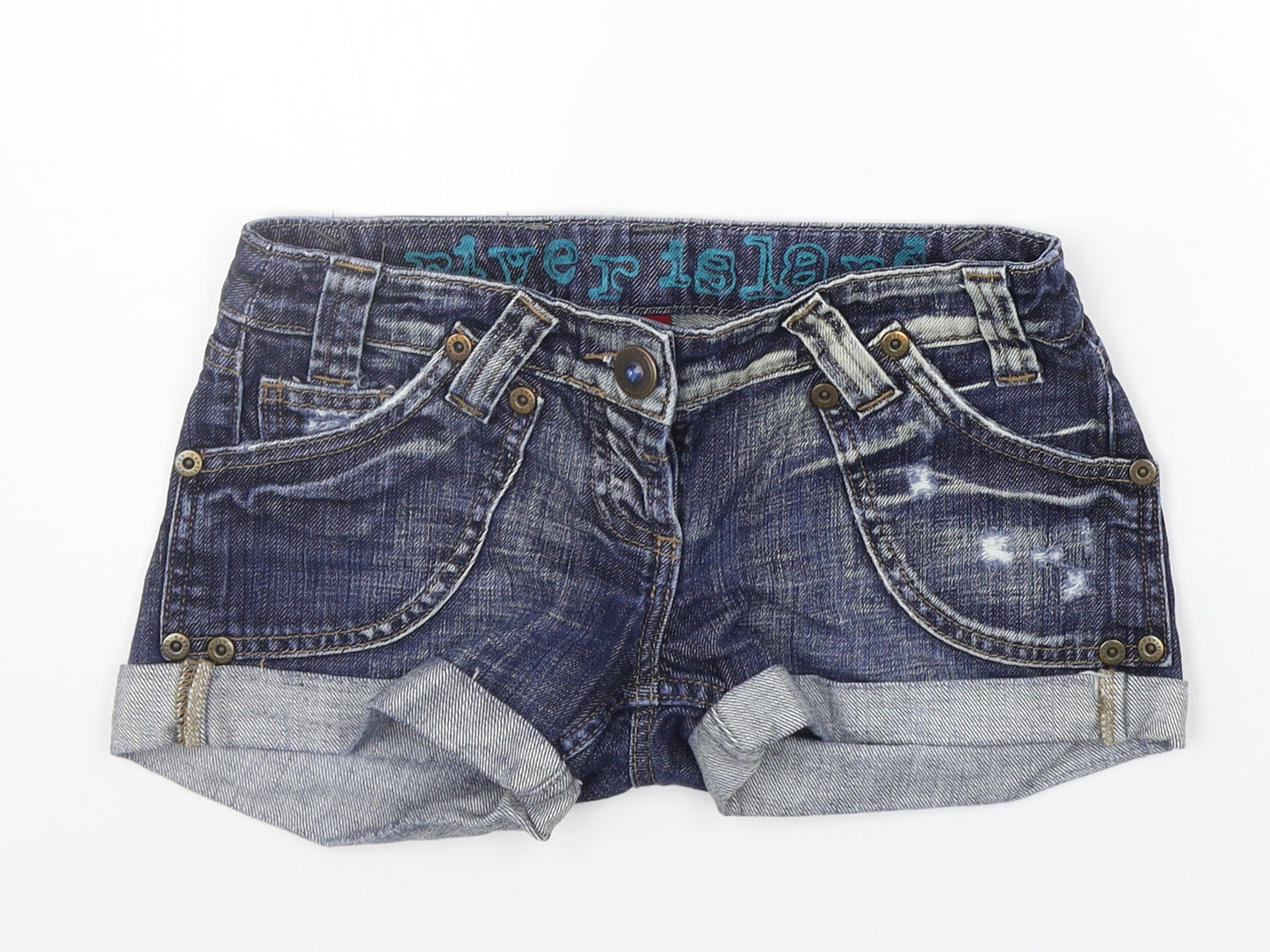 River Island Womens Blue   Cut-Off Shorts Size 6 - DESTRESSED
