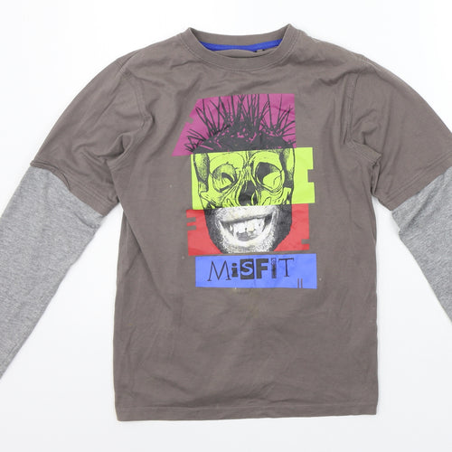 M&Co Girls Brown   Basic T-Shirt Size 11-12 Years