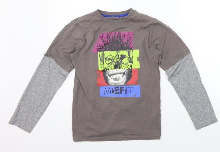 M&Co Girls Brown   Basic T-Shirt Size 11-12 Years