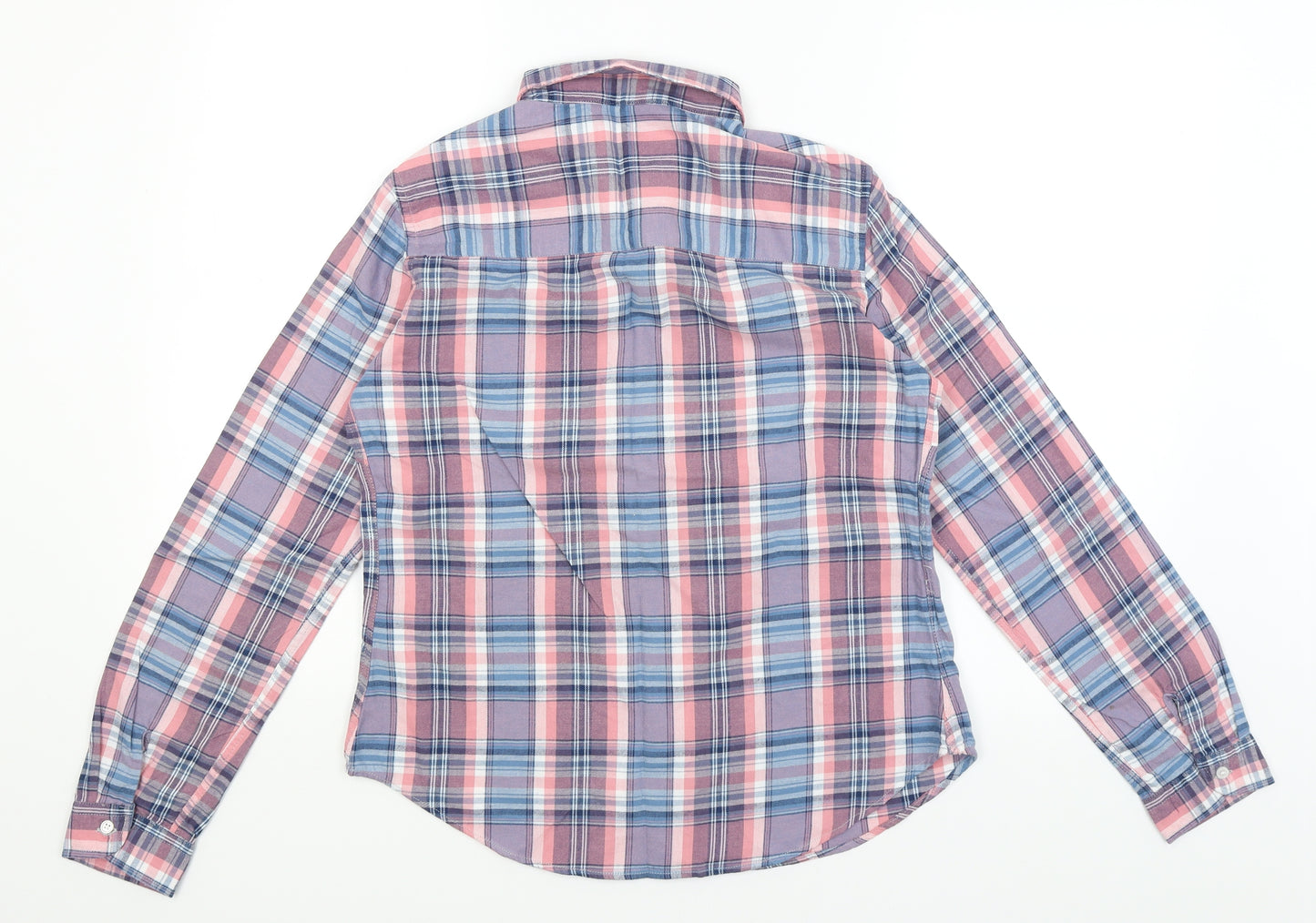 Woolovers Womens Blue Plaid  Basic Button-Up Size 12