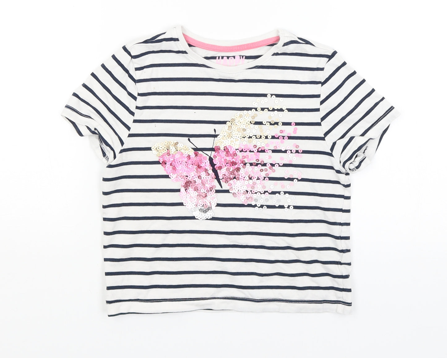 F&F Girls White Striped  Basic T-Shirt Size 7-8 Years  - Butterfly