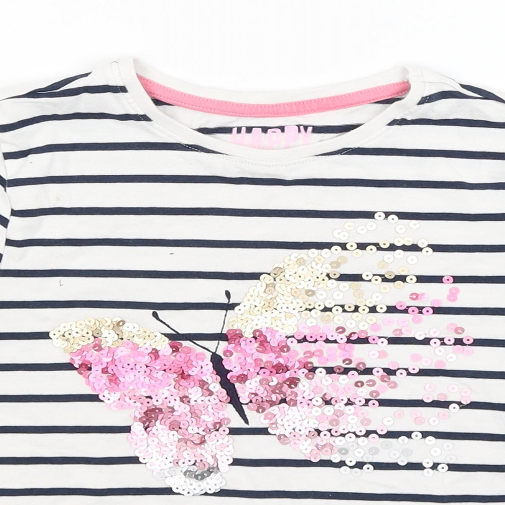 F&F Girls White Striped  Basic T-Shirt Size 7-8 Years  - Butterfly