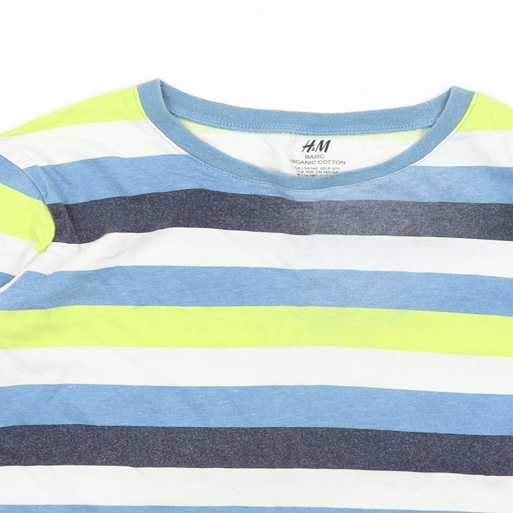 H&M Boys Blue Striped  Basic T-Shirt Size 9-10 Years