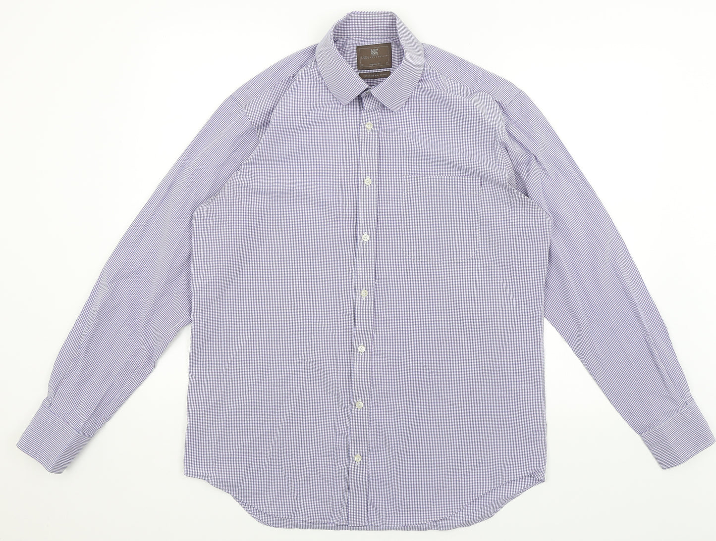 M&S Mens Purple Check   Dress Shirt Size 16
