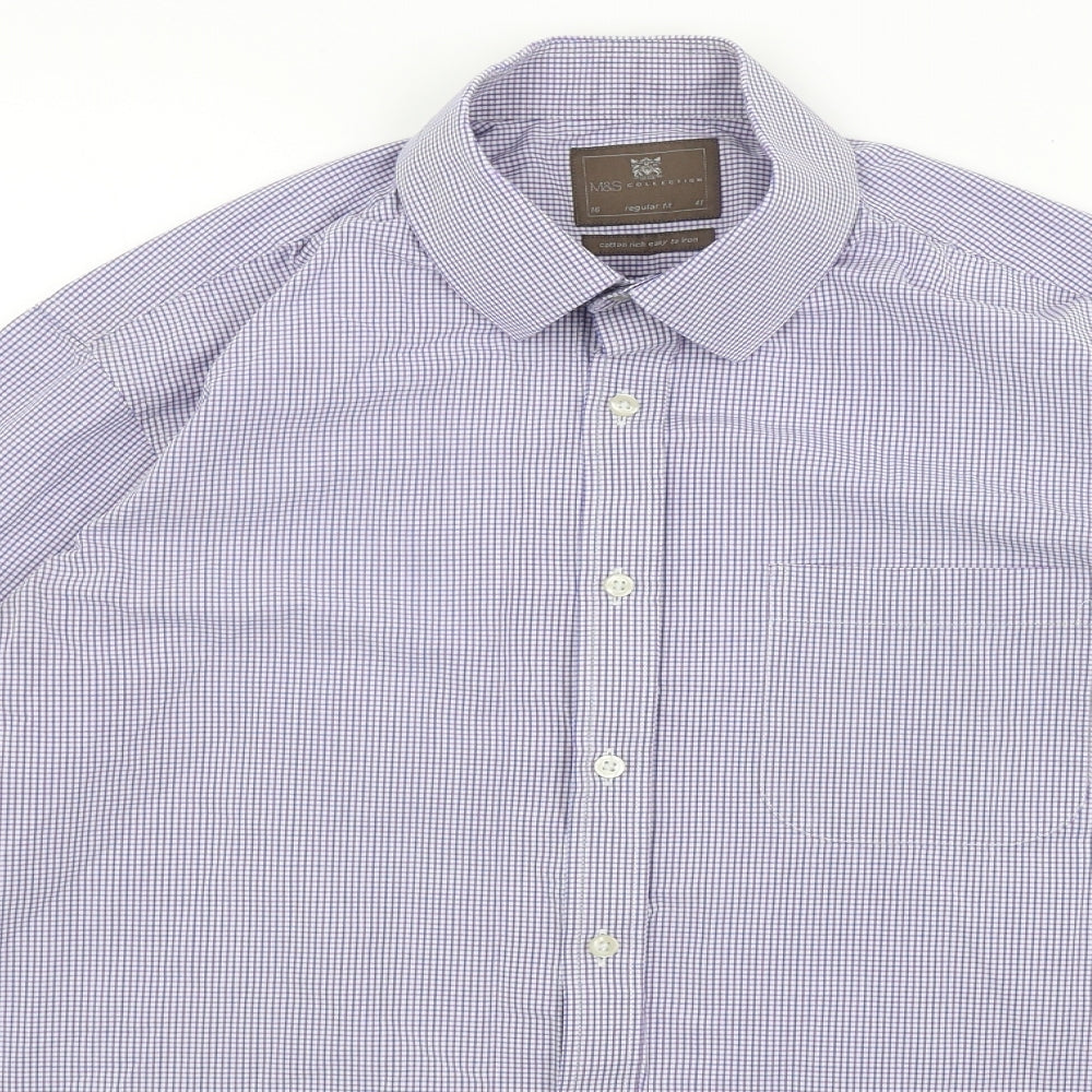 M&S Mens Purple Check   Dress Shirt Size 16