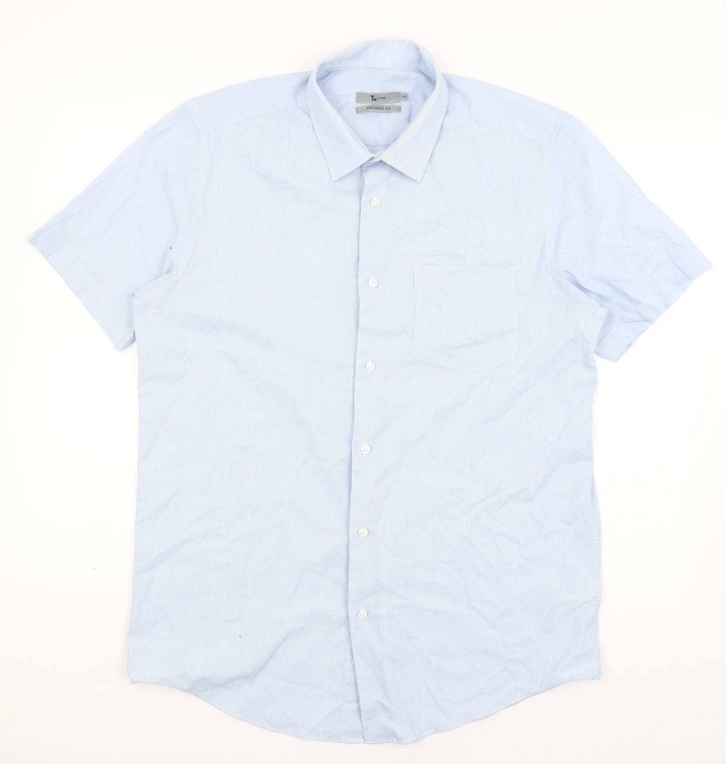 TU Mens Blue Striped   Dress Shirt Size 15.5