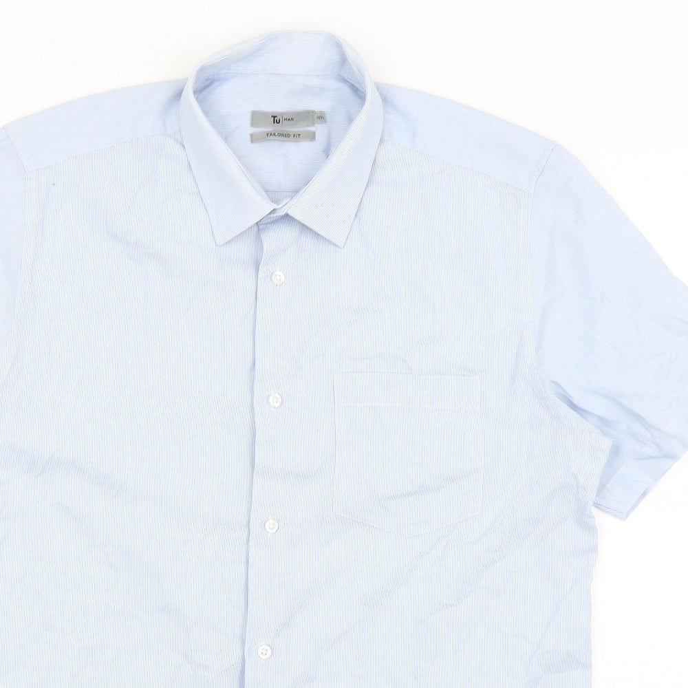 TU Mens Blue Striped   Dress Shirt Size 15.5
