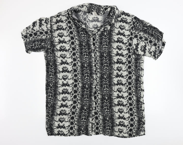 ASOS Womens Grey Animal Print  Basic Button-Up Size 12