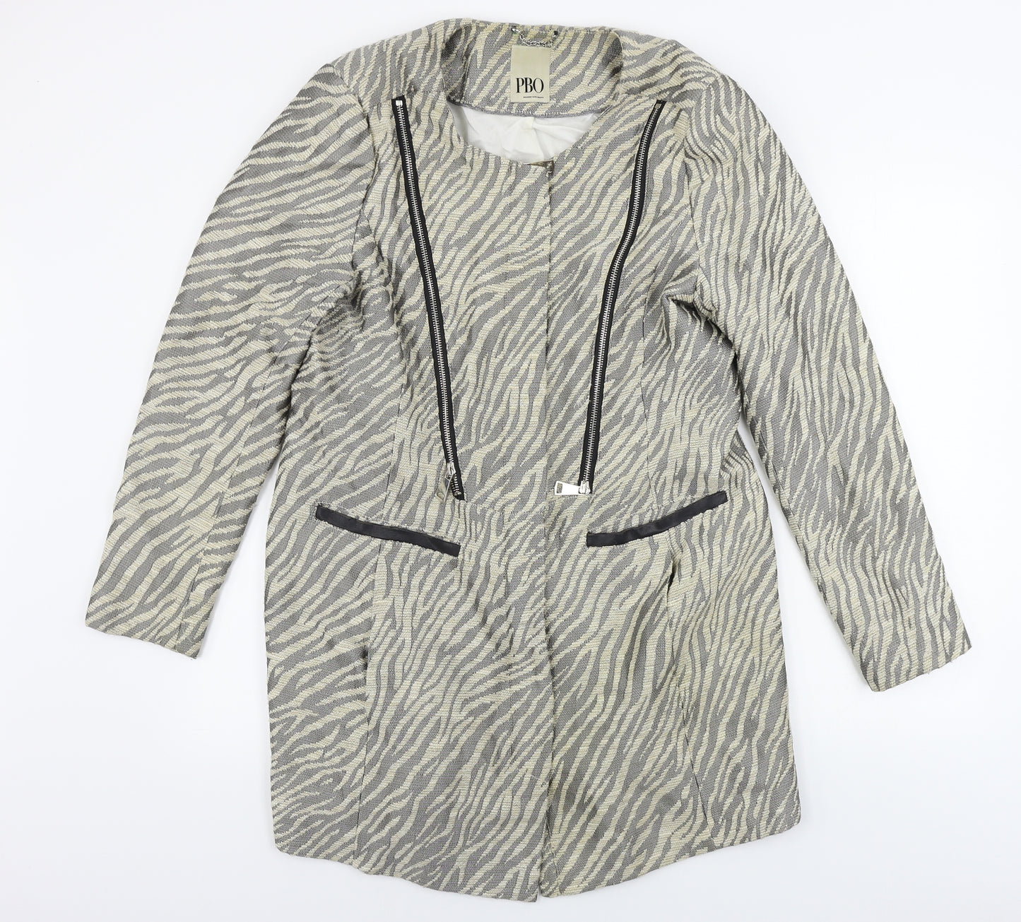pbo  Womens Beige Animal Print  Jacket Coat Size 10