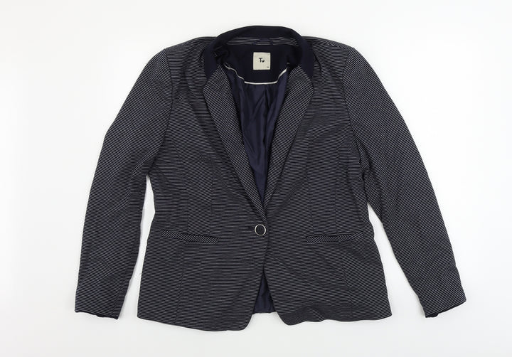 TU Womens Blue Striped Jacket Blazer Size 16